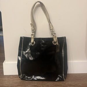 Marc Fisher Black Faux LeatherTote Shoulder Bag Purse Gold Hardeare